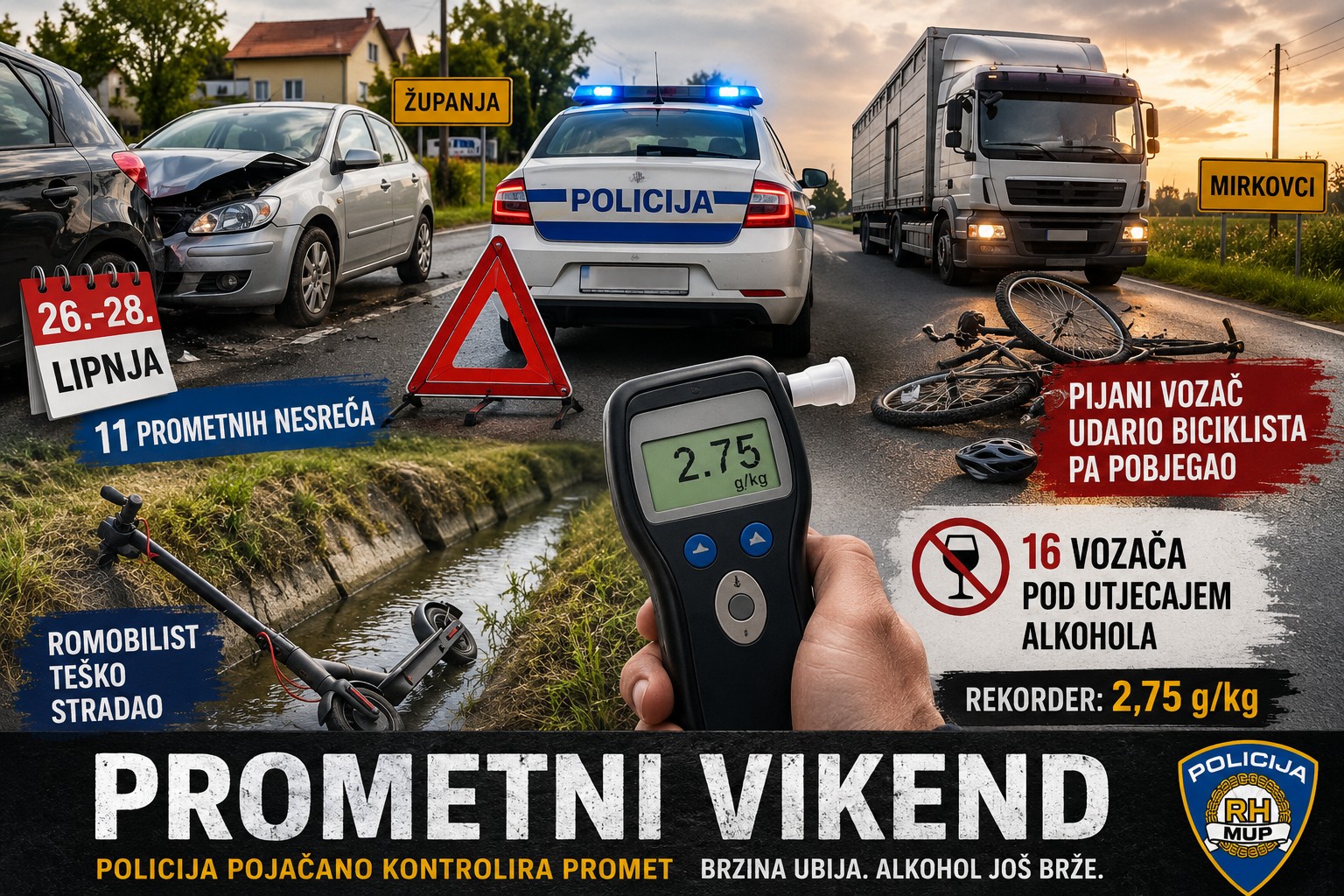 Pijani vozač udario biciklista pa pobjegao, romobilist teško stradao