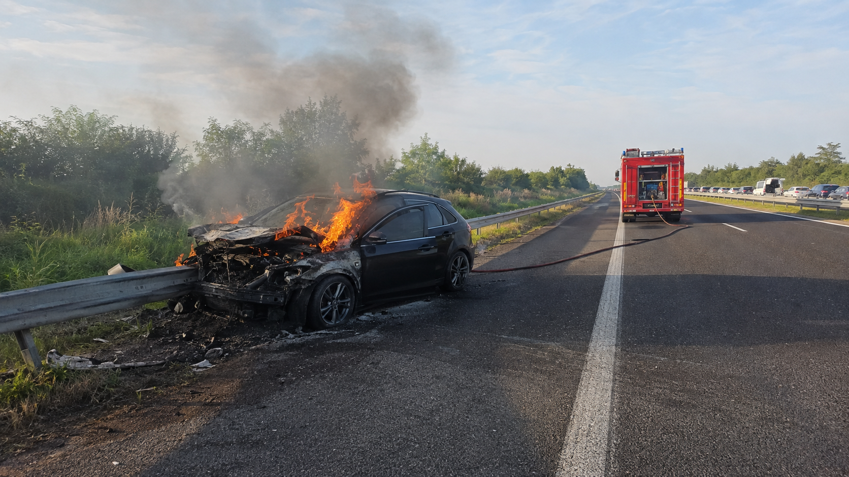 Zaspao za volanom, automobil udario u ogradu pa se zapalio