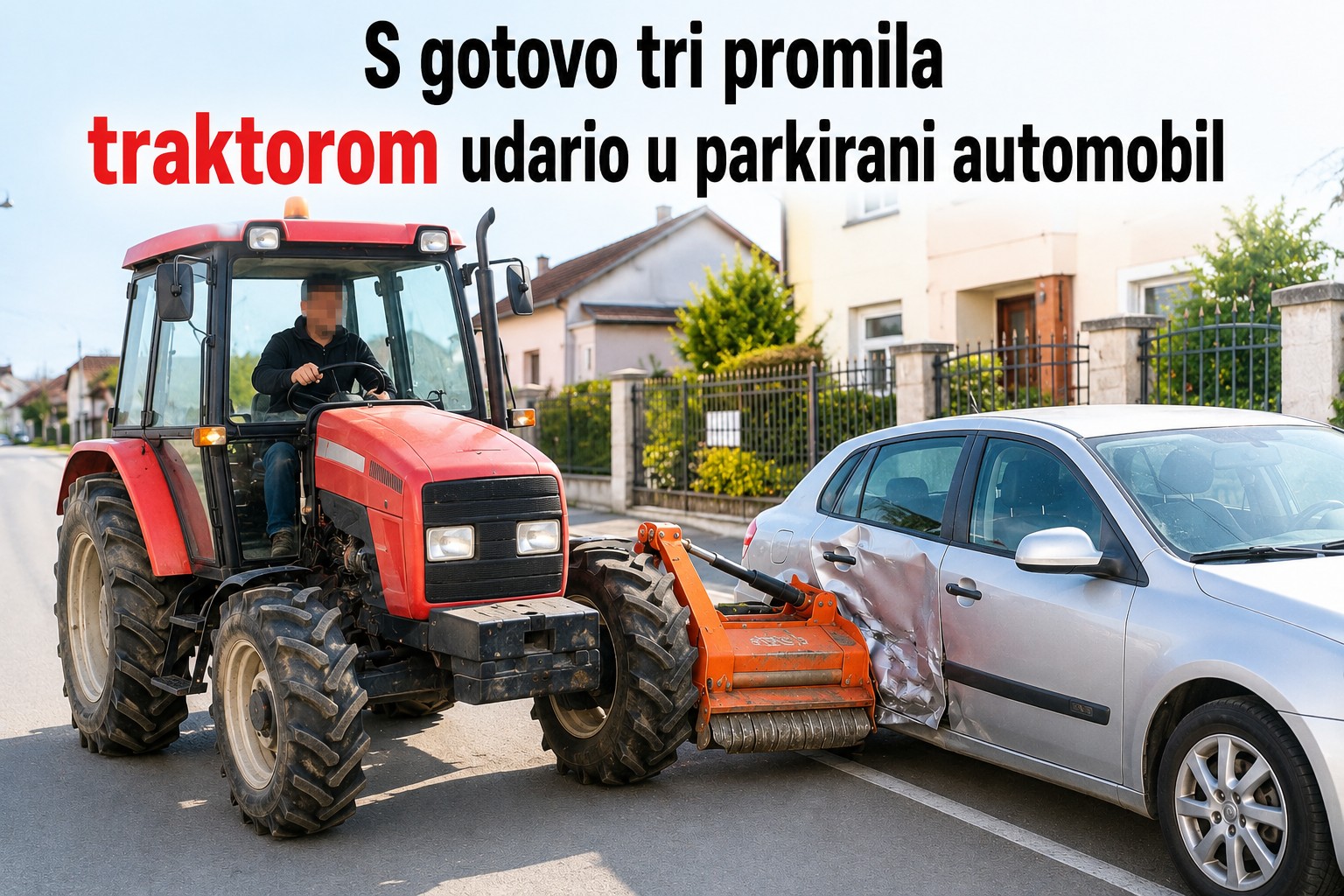 S gotovo tri promila traktorom udario u parkirani automobil