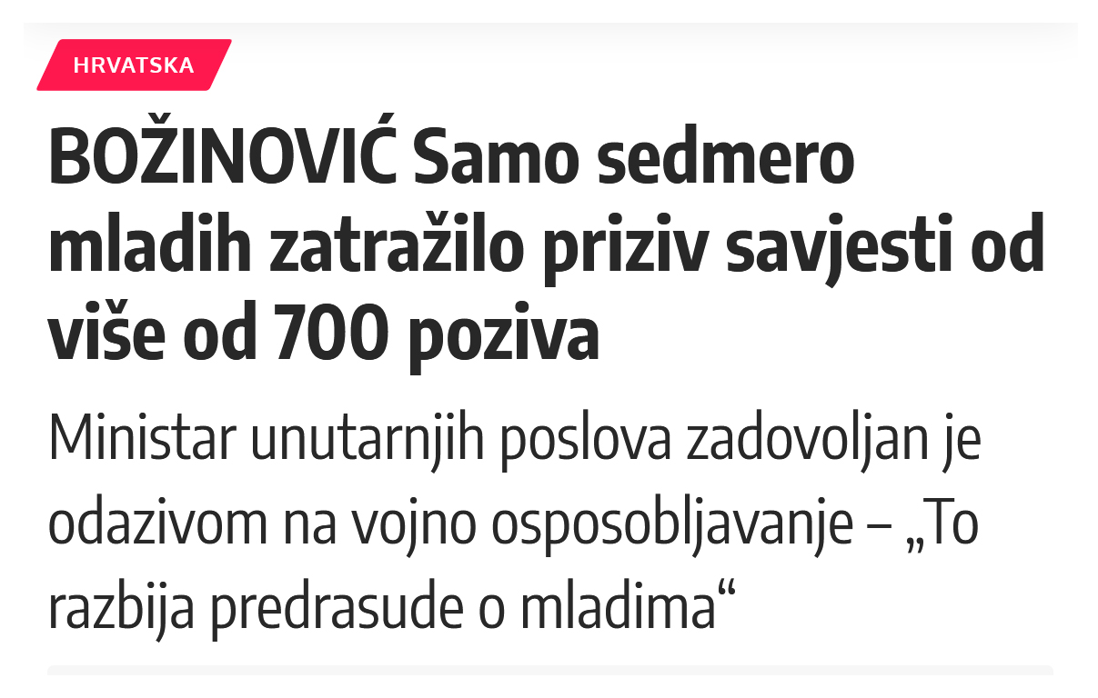 7 od 700 – 1 posto poziva se na priziv savjesti