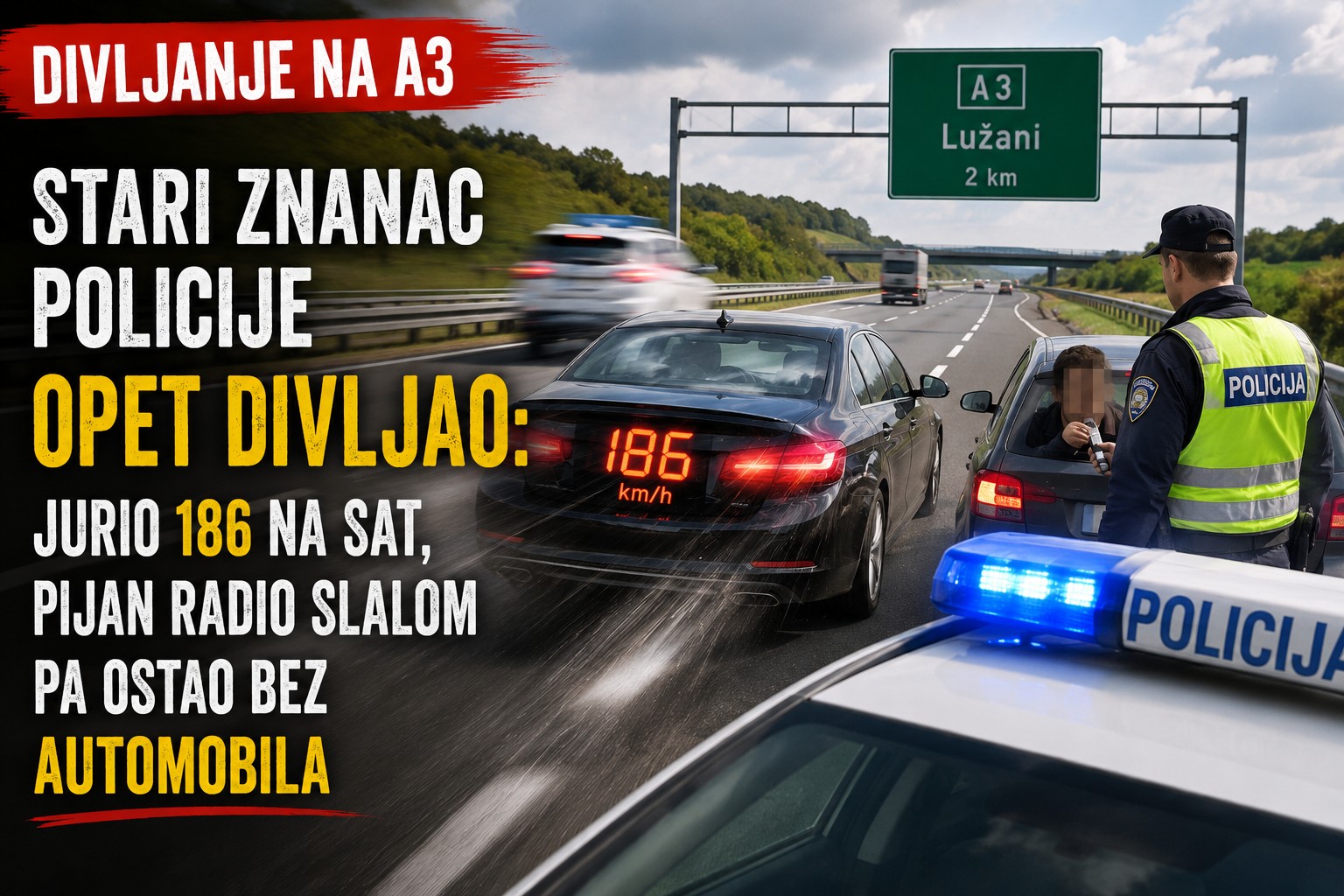 Stari znanac policije opet divljao: Jurio 186 na sat, pijan radio slalom pa ostao bez automobila