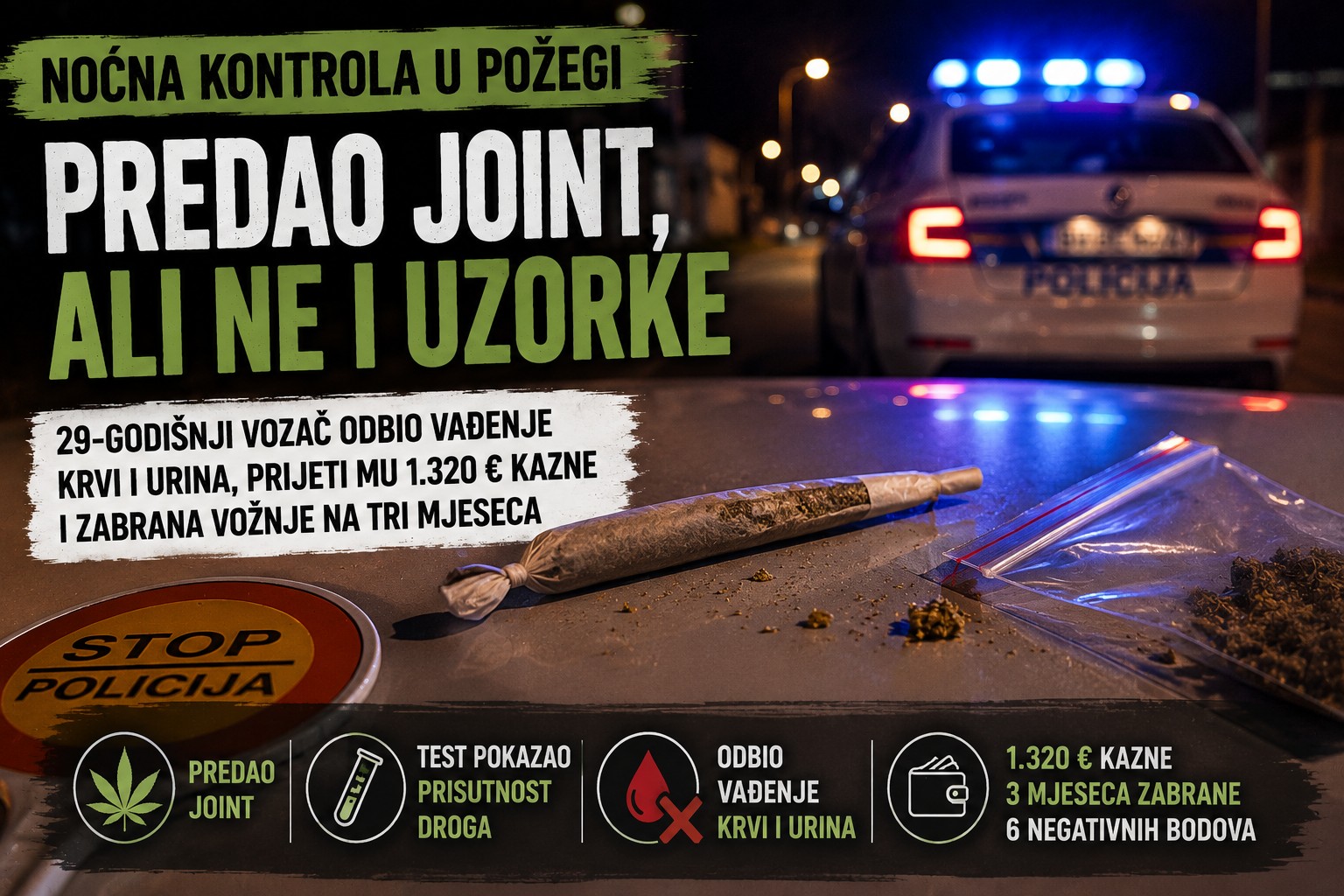 Policiji predao joint, a potom odbio vađenje krvi i urina