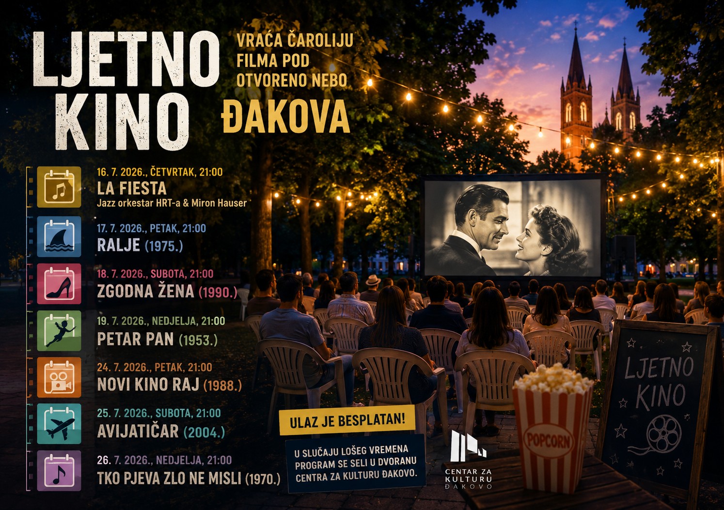 Besplatne filmske večeri pod zvijezdama: Ljetno kino ponovno stiže u Strossmayerov park