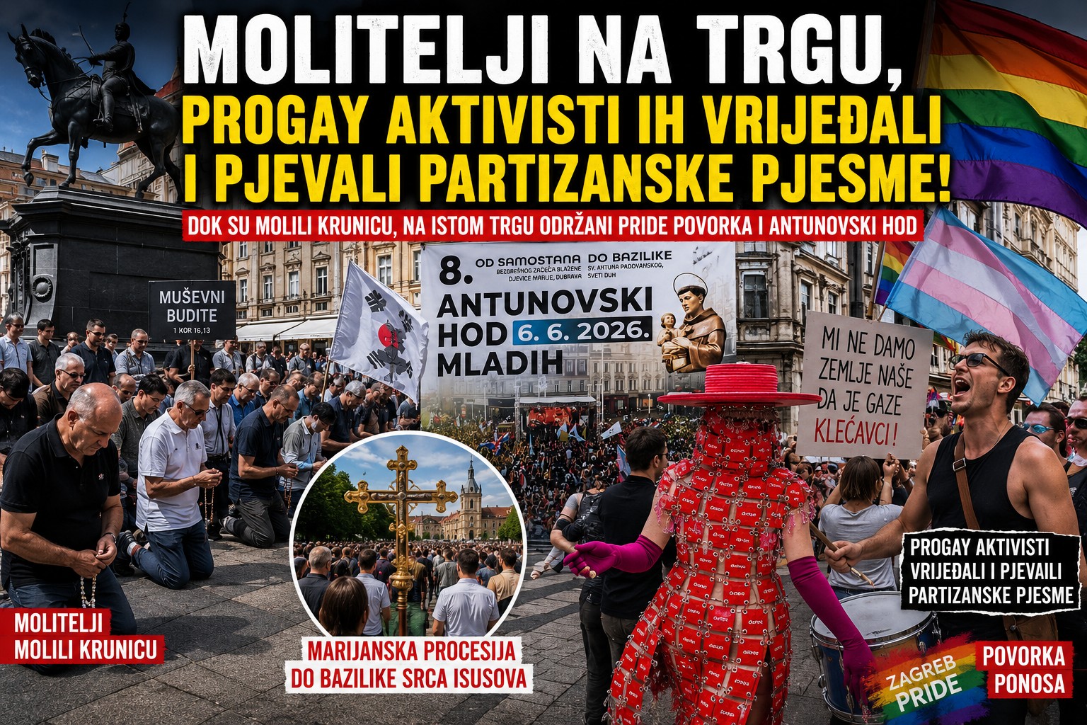 Molitelji na Trgu, progay aktivisti ih vrijeđali i pjevali partizanske pjesme