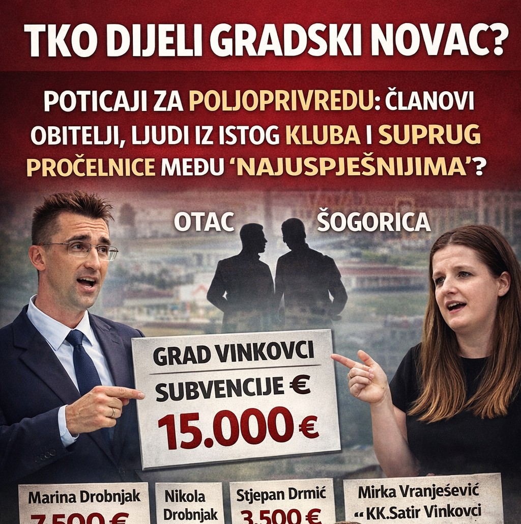 Poticaji za poljoprivredu u Vinkovcima pod povećalom: među dobitnicima članovi obitelji, ljudi iz istog kruga i suprug pročelnice