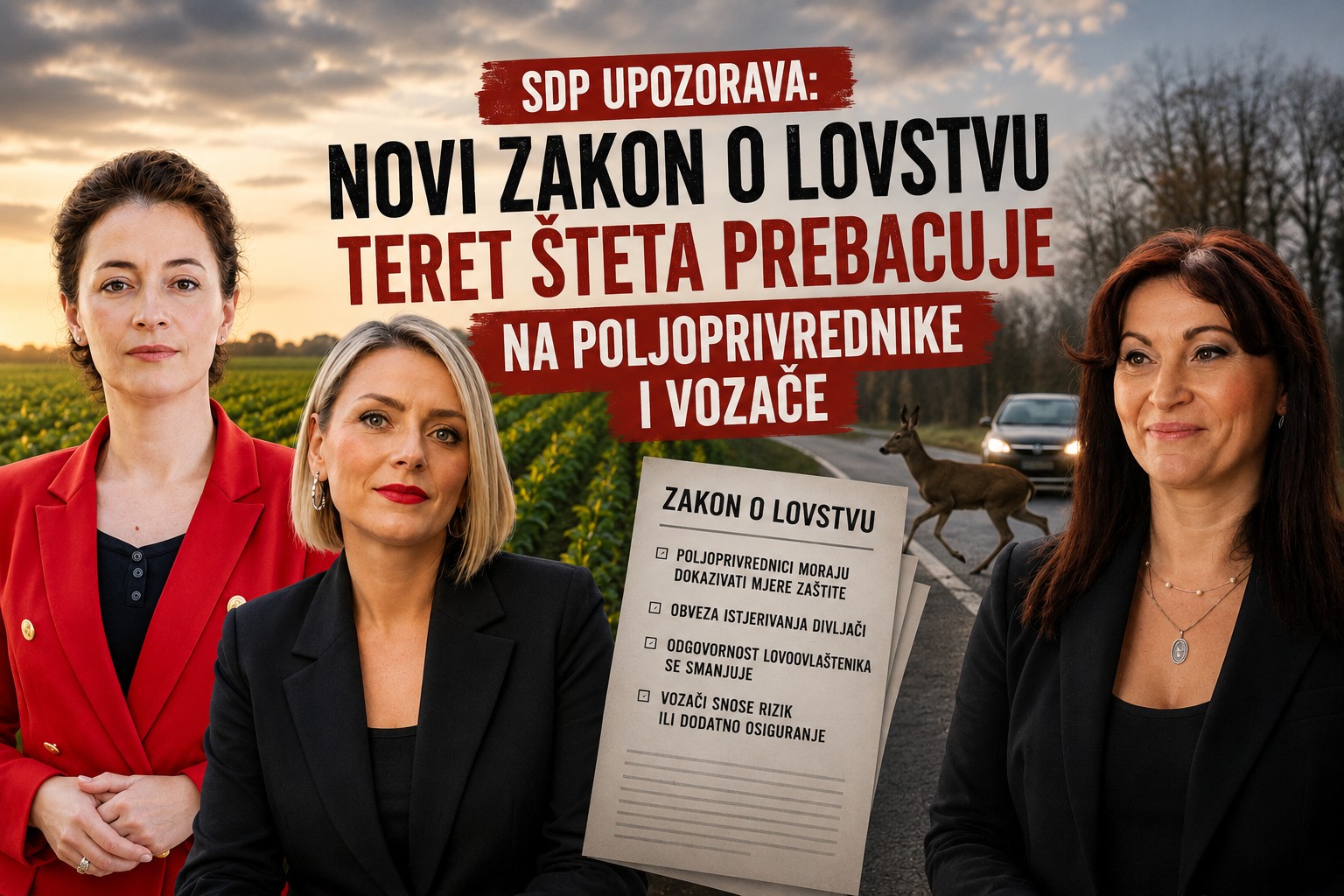 SDP upozorava: Novi Zakon o lovstvu teret šteta prebacuje na poljoprivrednike i vozače